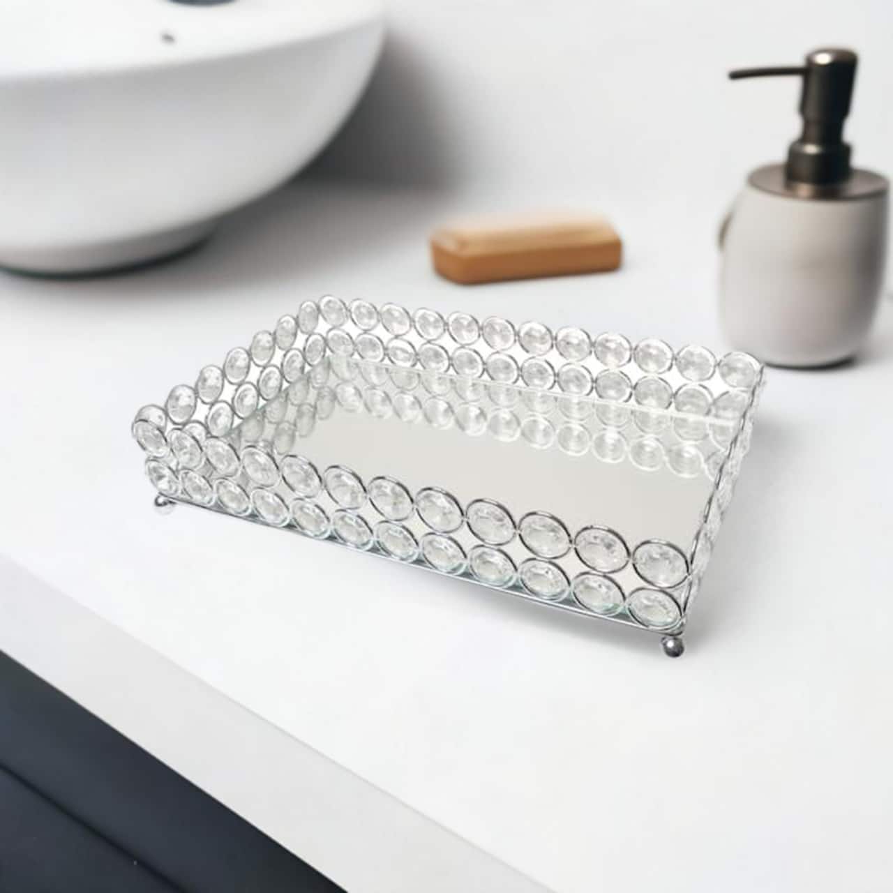 Elegant Designs™ 10.5" Chrome Decorative Mirrored Jewelry Vanity Tray